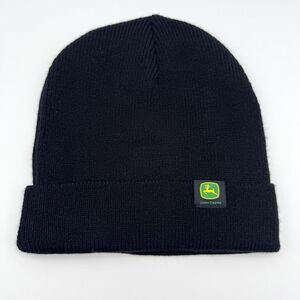 NWOT John Deere Black Knit Cuff Beanie Hat One Size Icon Logo Patch Tractor Farm